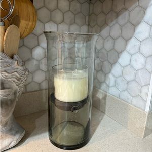 Glass Vase with Candle holder. ( metal tray to leave in or remove)